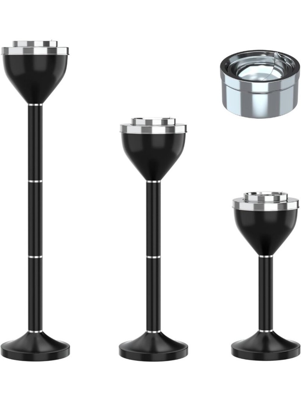 Adjustable Floor Standing Ashtray w/Lid, Stainless Steel Cigarette Disposal